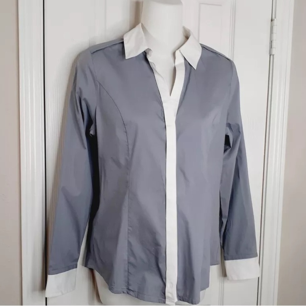 Express Essential Grey White Button Down Shirt Si… - image 1